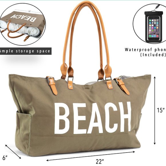 KEHO "Beach Vibes" Large Beach Bag/Tote (Tan) - Picture 9 of 10